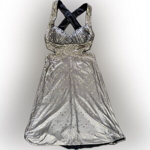 Dave And Johnny Silver/Gold/Black Sequin Crisscross Halter Prom/Cocktail Dress